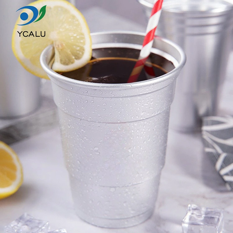 ถ้วยเครื่องดื่มอลูมิเนียมฟอยล์แบบกำหนดเองทิ้ง 16 ออนซ์