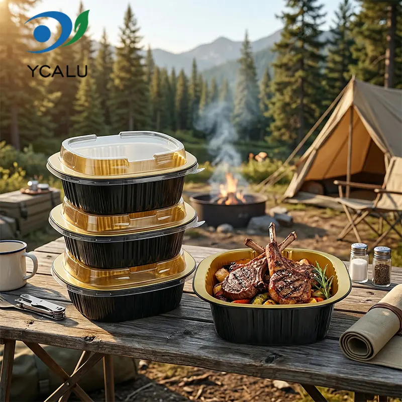 กล่องอลูมิเนียมฟอยล์สีทองสีดำแบบใช้แล้วทิ้ง