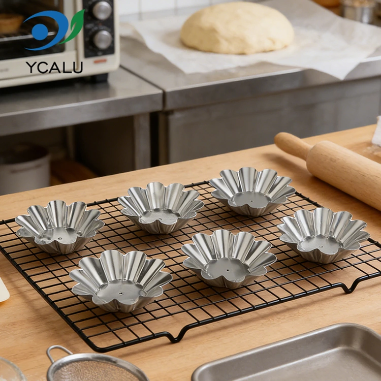 ถาดทาร์ตไข่เบญจมาศแบบใช้แล้วทิ้งเงินอลูมิเนียมฟอยล์ภาชนะบรรจุอาหาร