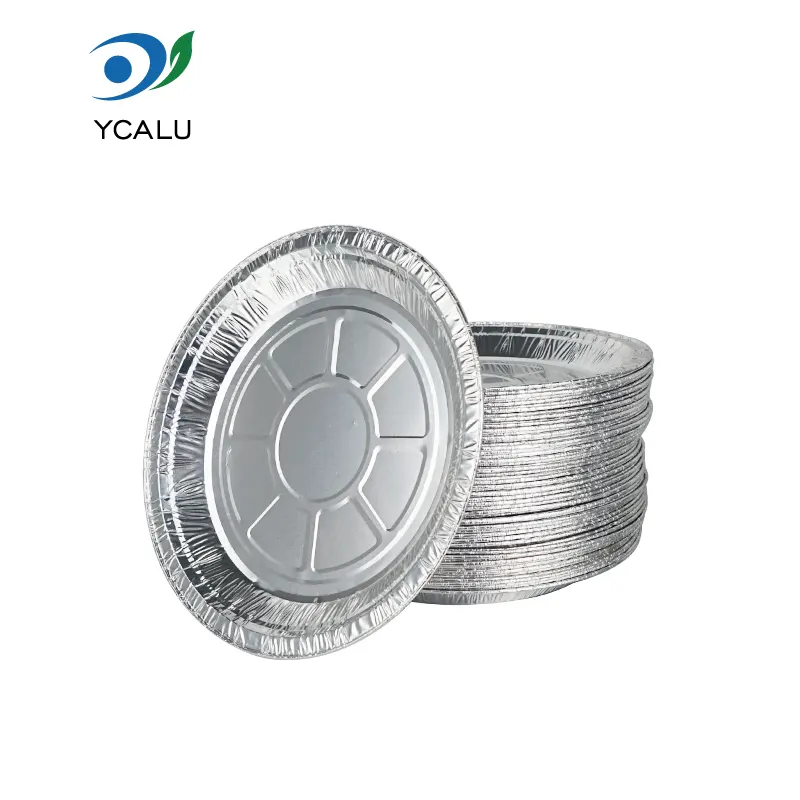 หม้อทอดอากาศแบบดิสก์ใช้แล้วทิ้ง ภาชนะบรรจุอาหารฟอยล์อลูมิเนียมสีเงิน