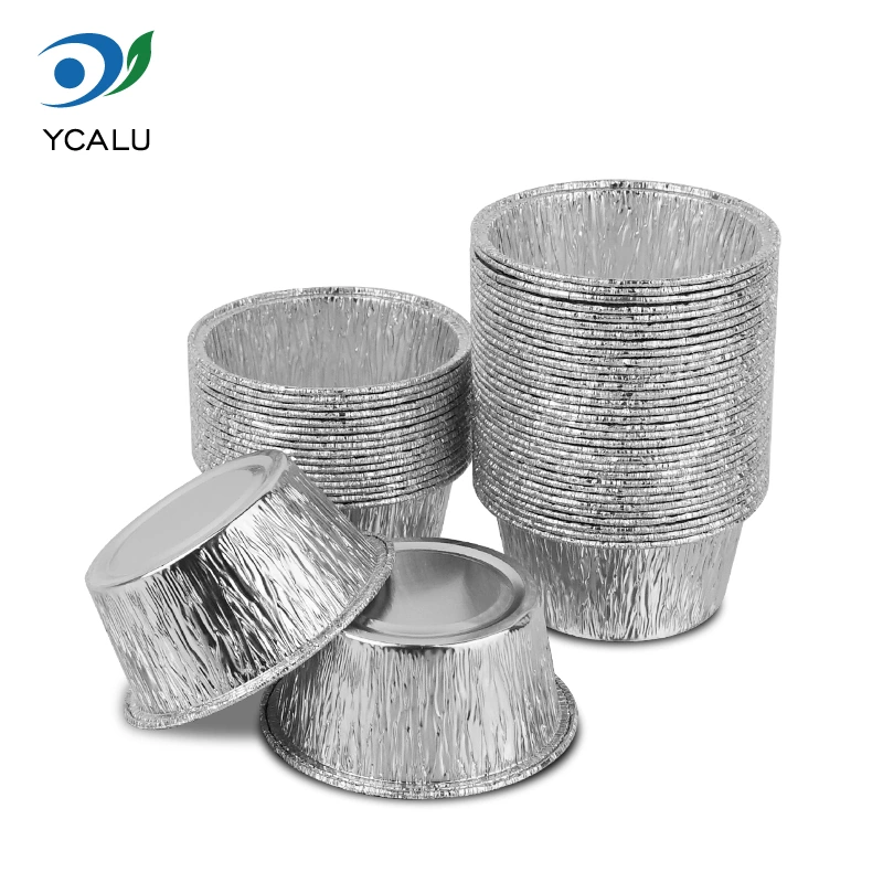 ถาดเค้กกลมใช้แล้วทิ้ง ภาชนะอลูมิเนียมฟอยล์สีเงิน