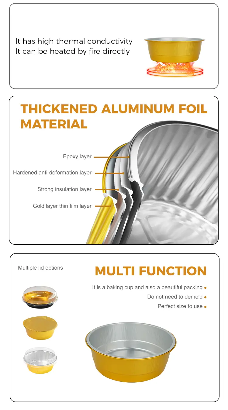 Disposable Golden Round Aluminum Foil Containers