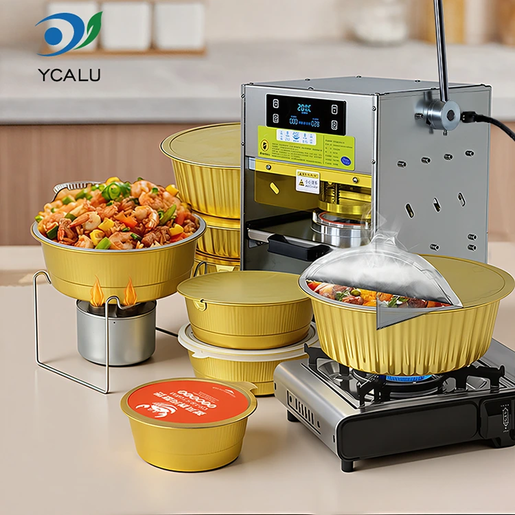 เครื่องซีลความร้อนด้วยมือพร้อมภาชนะอลูมิเนียมฟอยล์สีทอง